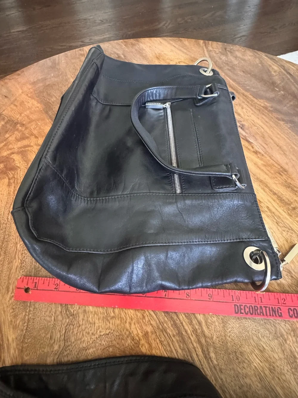 Hammitt Large Daniel Satchel Black Leather Suede Tote Studded Crossbody Silver